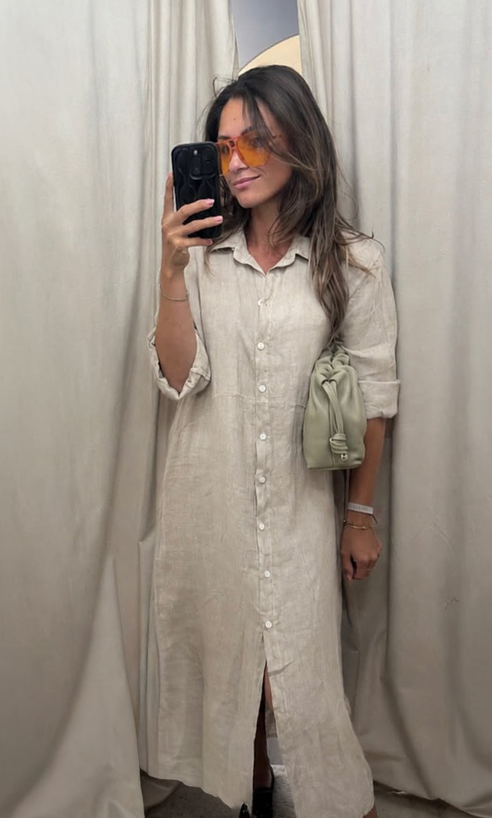 Lilian Linen Blousejurk | Beige