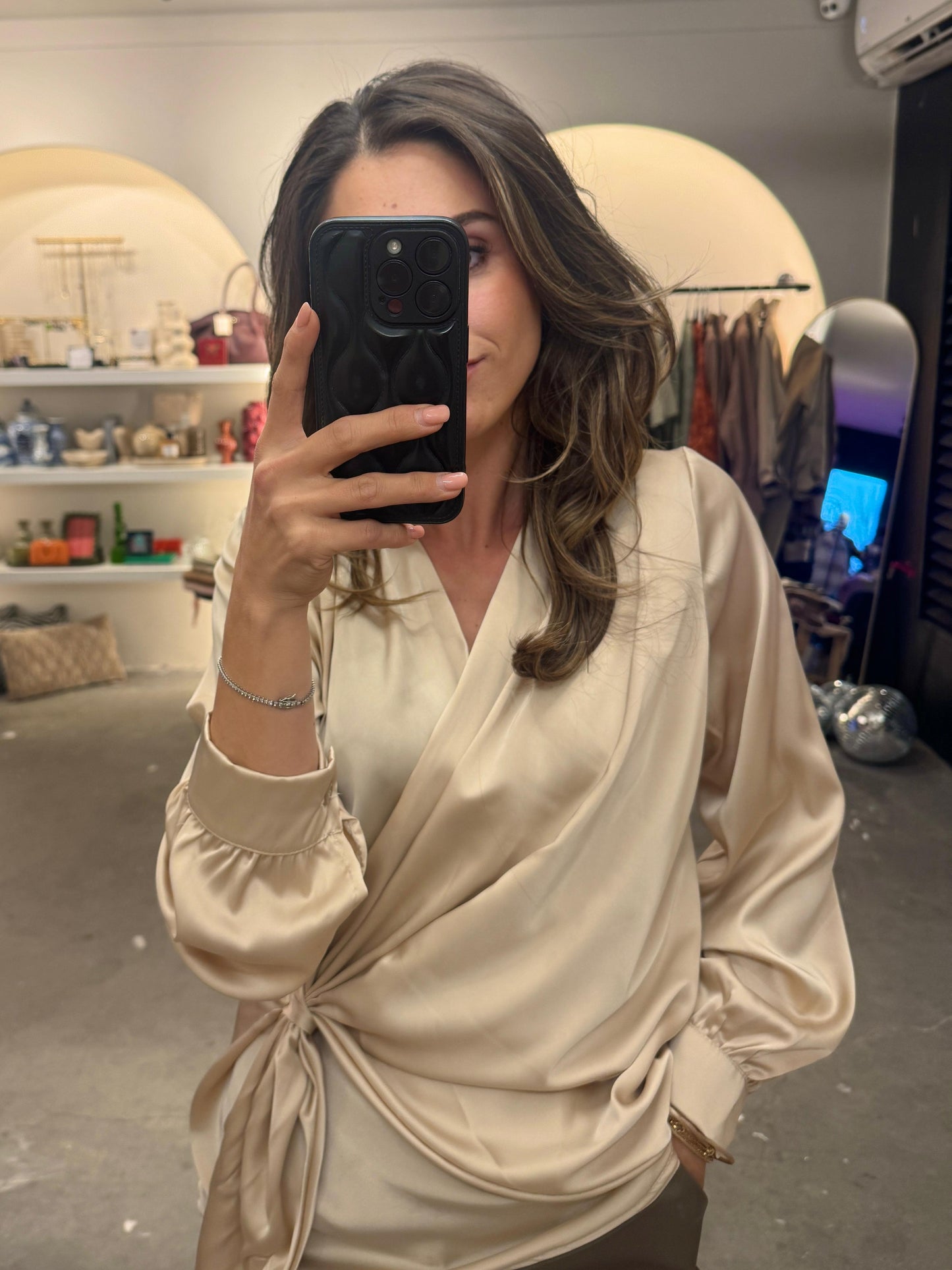 Satin Dana Knot Blouse