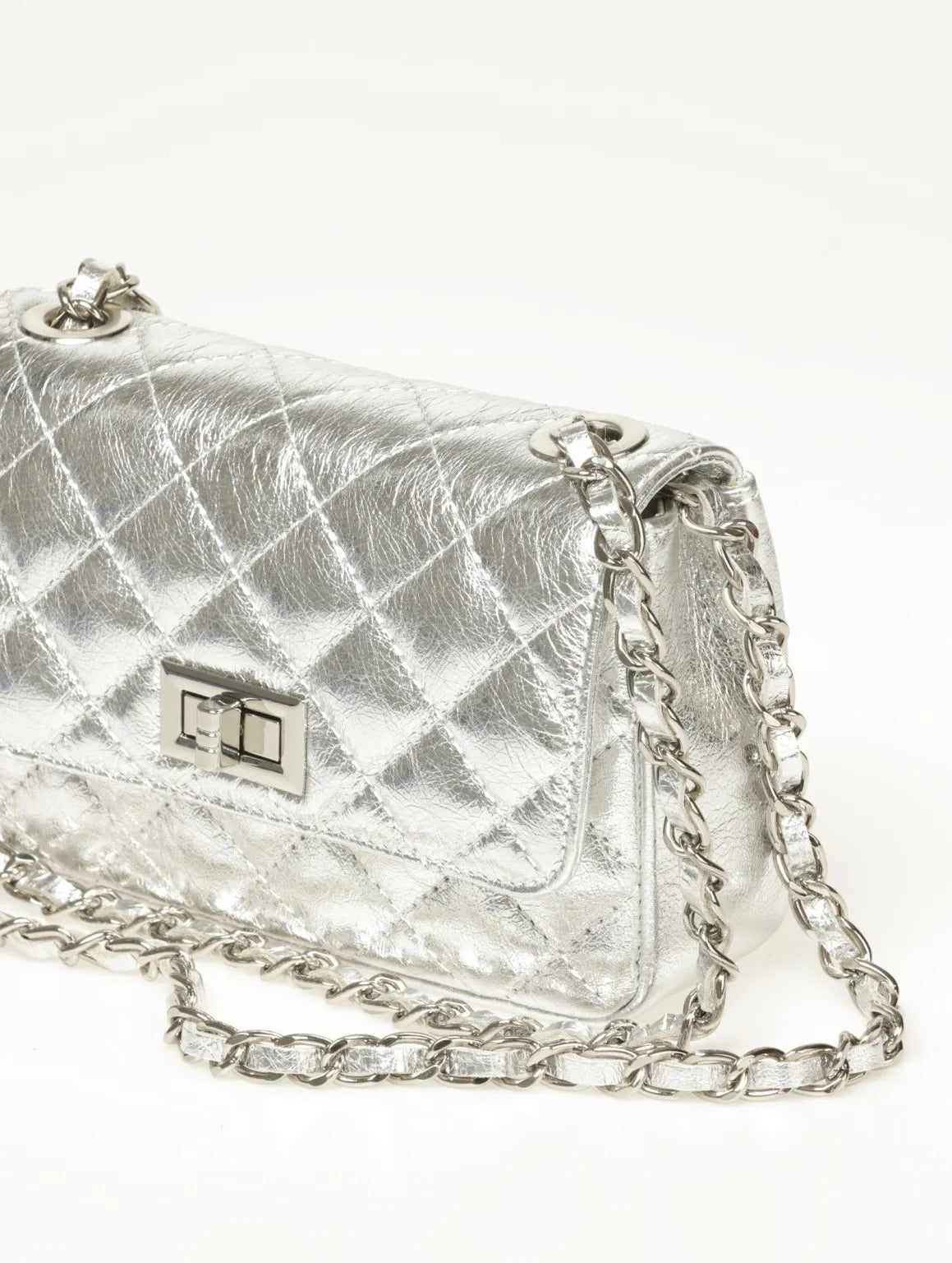 Olivia Leren Tas - Metalic Zilver