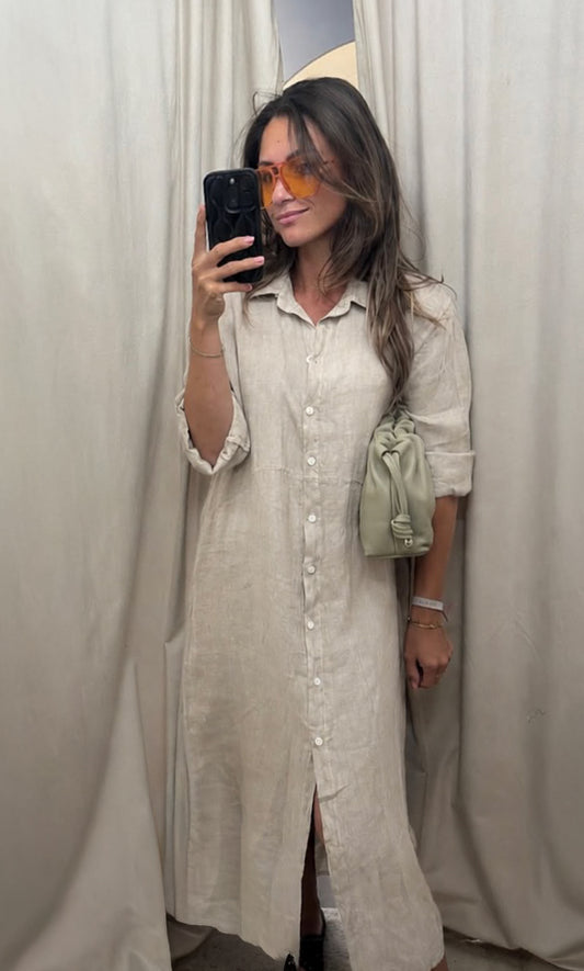 Lilian Linen Blousejurk | Beige
