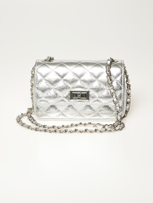 Olivia Leren Tas - Metalic Zilver