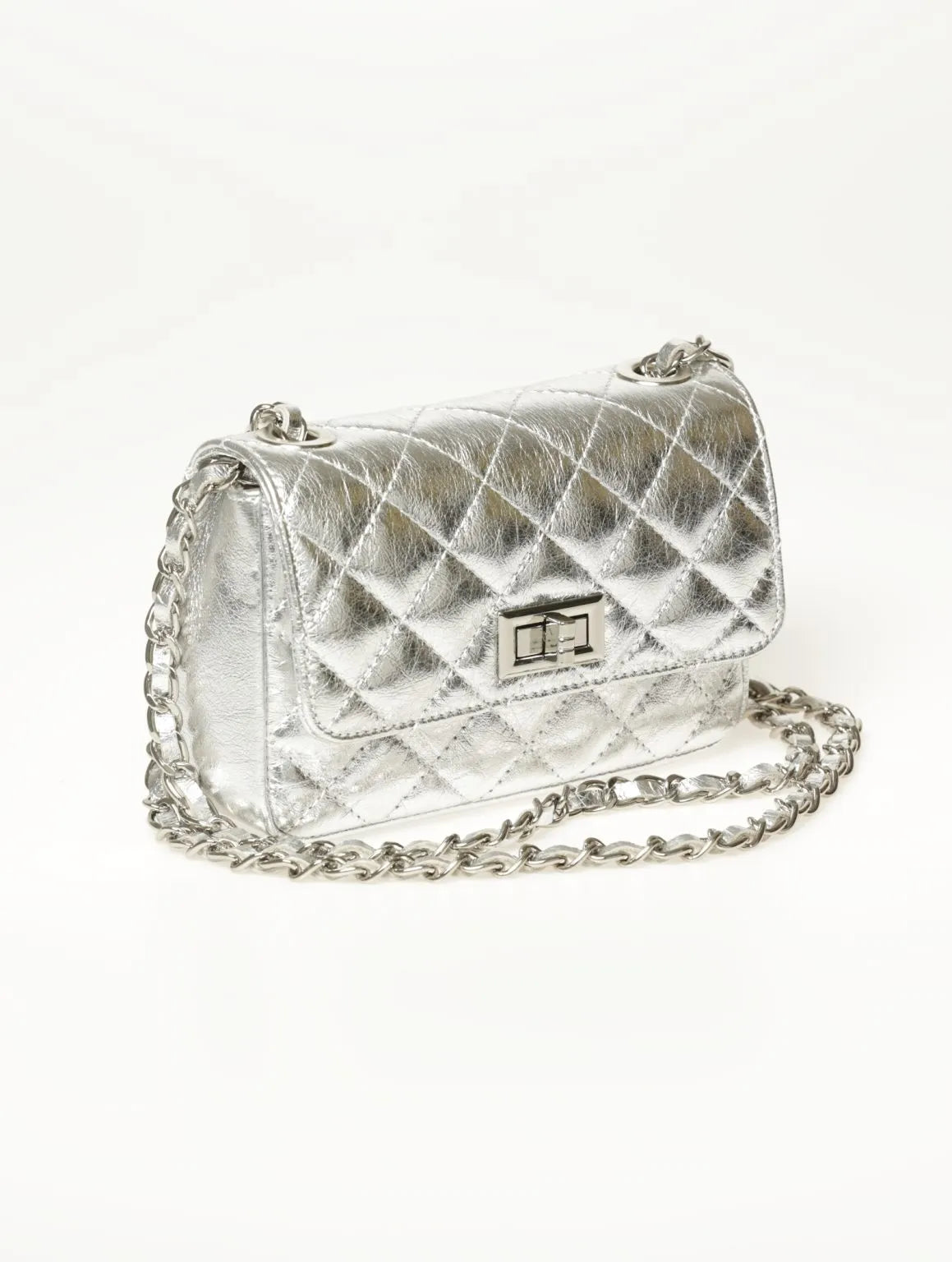Olivia Leren Tas - Metalic Zilver