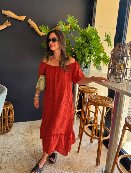 Milly Linen Jurk | Roestbruin